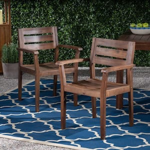 Acacia Wood Outdoor Dining Chair in Dark Brown Set of 2