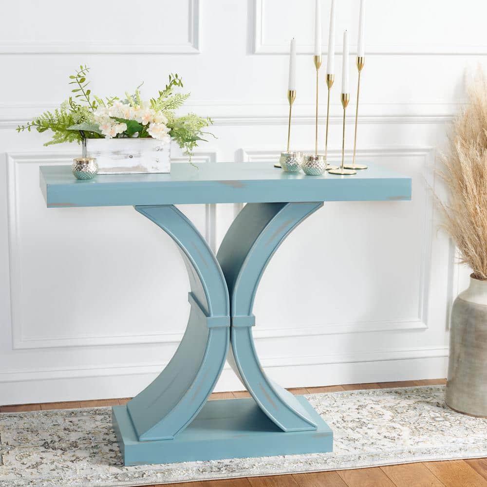 Dryden Soft Blue Wood Console Table with Storage - 40" W