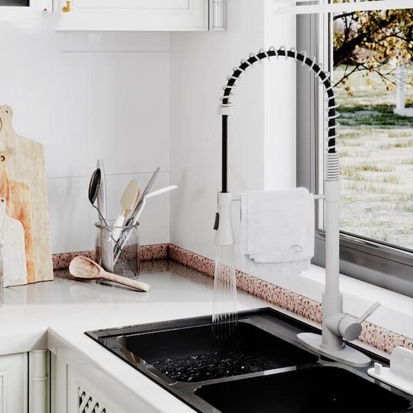 Single Handle Spring Pull Down Sprayer Kitchen Faucet in Brushed Nickel with Dual-Function Sprayhead and Deckplate