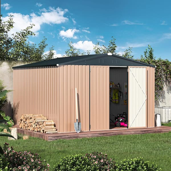 AECOJOY 10 ft. W x 10 ft. D Metal Shed with Double Lockable Door (95 sq. ft.)