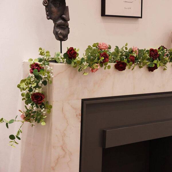 2-Piece 5.91 ft. Artificial Eucalyptus Garland with Flowers, Fake