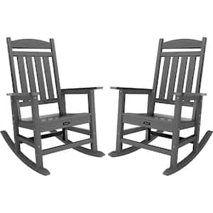 Set of 2 Gray HDPE Plastic Patio Outdoor Rocking Chair All Weather Resistant Porch Rocker for Lawn Garden