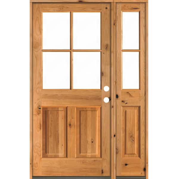Krosswood Doors 46 in. x 80 in. Knotty Alder Left-Hand/Inswing 4-Lite Clear Glass Clear Stain Wood Prehung Front Door/Right Sidelite