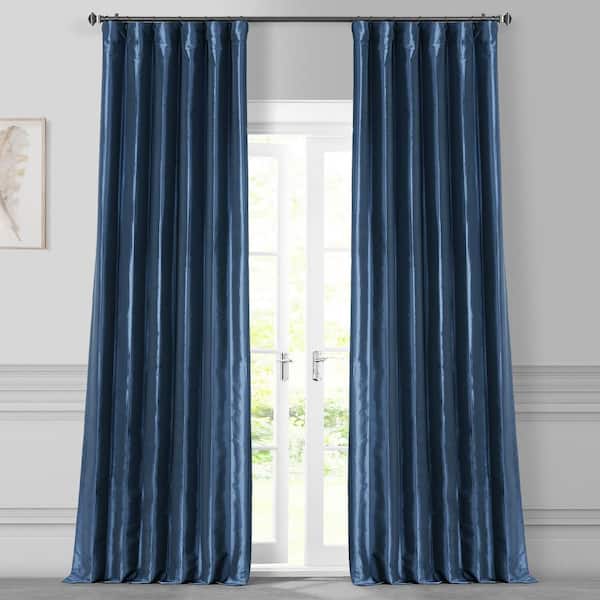 Exclusive Fabrics & Furnishings Navy Blue Faux Silk Rod Pocket Room Darkening Curtain - 50 in. W x 120 in. L (1 Panel)