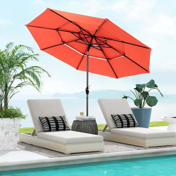 10 ft. Aluminium Market Tilt Patio Umbrella with Hand Crank Tilt in Orange
