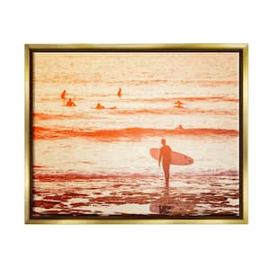 Surfing Sunset Beach Shore Design By Igor Vitomirov Floater Framed Nature Art Print 31 in. x 25 in.