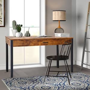 47.2 in. W Rectangular Brown Wooden Metal Writing Desk with 1-Drawer