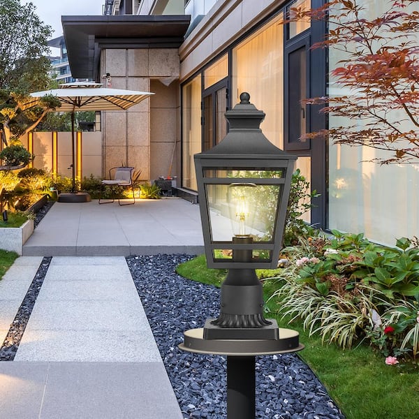 2-Pack 1-Light Black Aluminum Waterproof Hardwired Post Light with E26 Socket for Outdoor Pathway No Bulbs Included (AA)