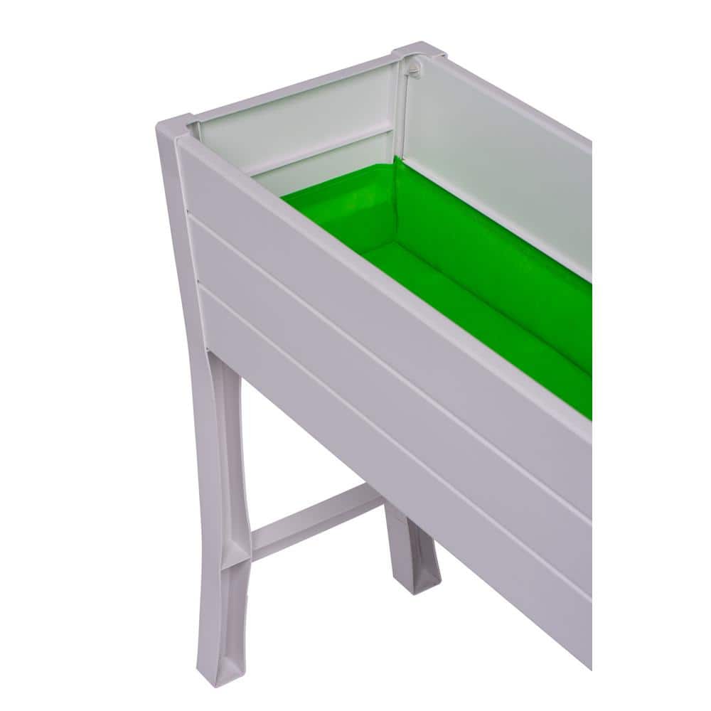 White Vinyl Elevated Garden Box with Woodgrain Texture