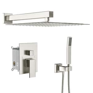 2-Spray Patterns with 1.8 GPM 10 in. Wall Mount Spray Dual Shower Head and Mixer Shower Combo in Brushed Nickel