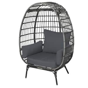 Patio Gray Wicker Egg Chair Lounge Chair with Removable Soft Gray Cushion