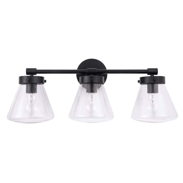 Parrot Uncle Gleam 30.3 in. 3-Light Matte Black Modern Vanity Light with Clear Glass Shades