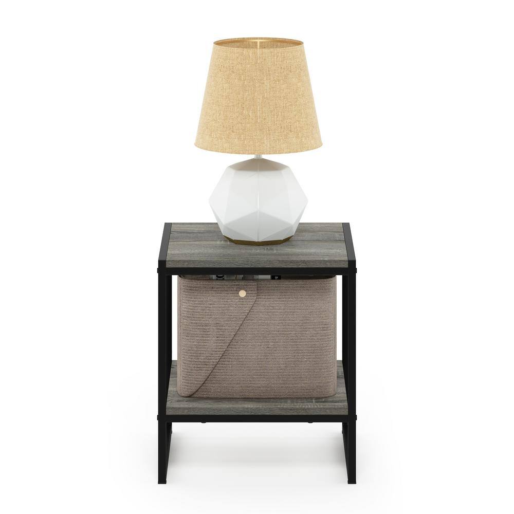 French Oak Grey 2-Tier Wood and Metal End Table