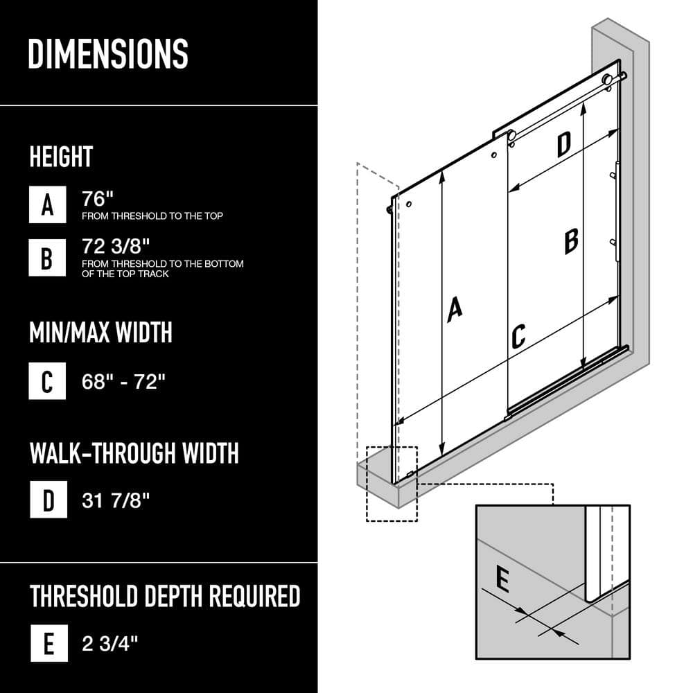 Elan E-Class Frameless Chrome Sliding Shower Door with Clear Glass