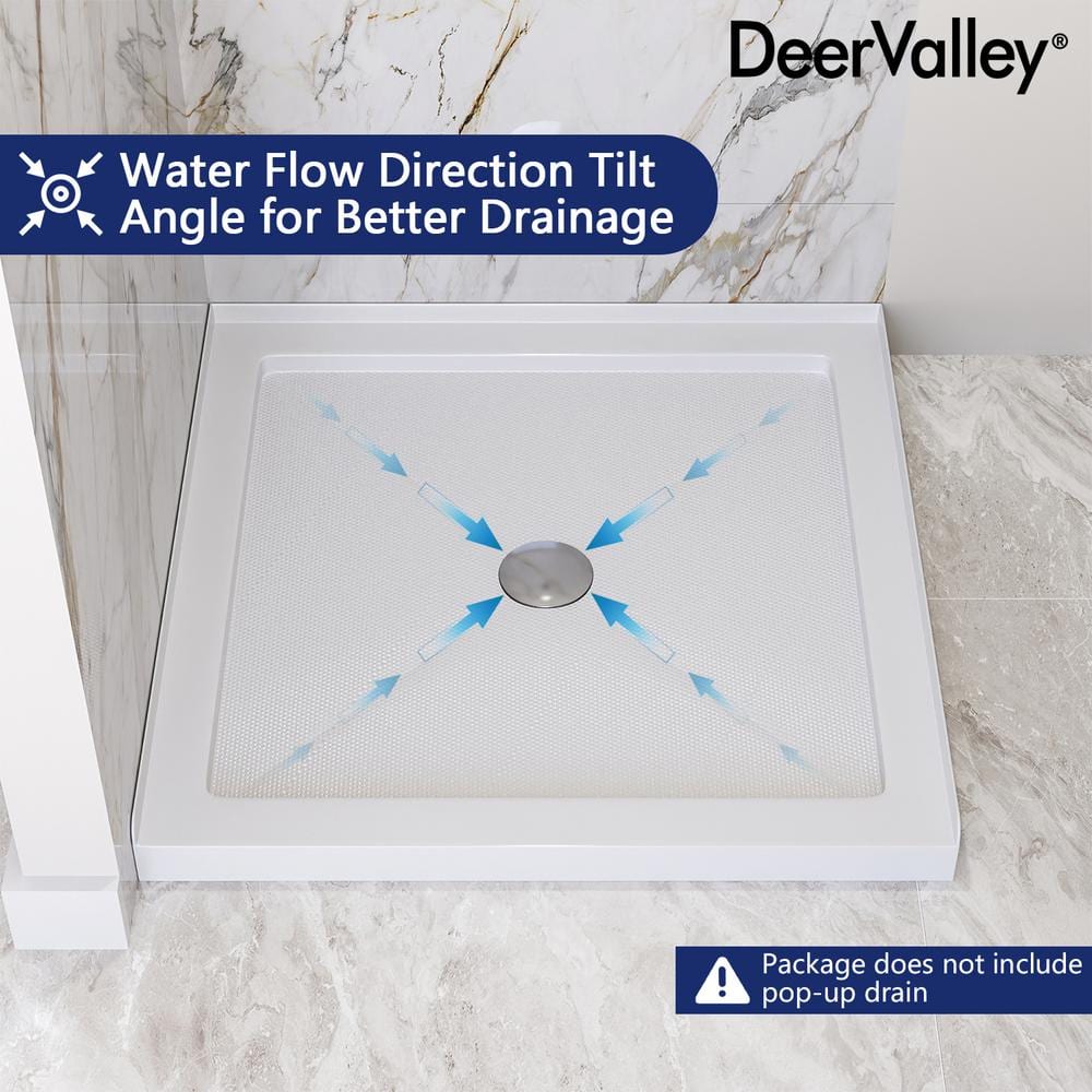 DeerValley 35" White Acrylic Square Shower Base with Center Drain
