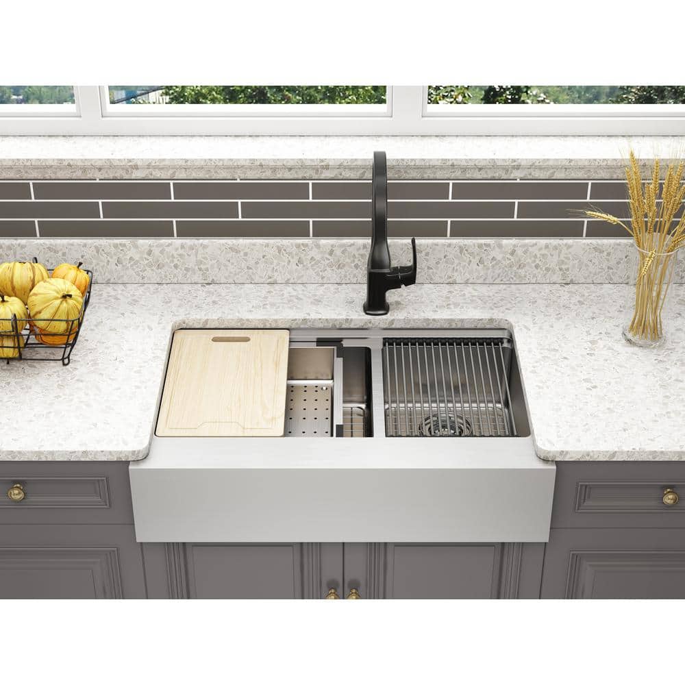 Blanchard 33'' Satin Stainless Steel Double Bowl Workstation Sink