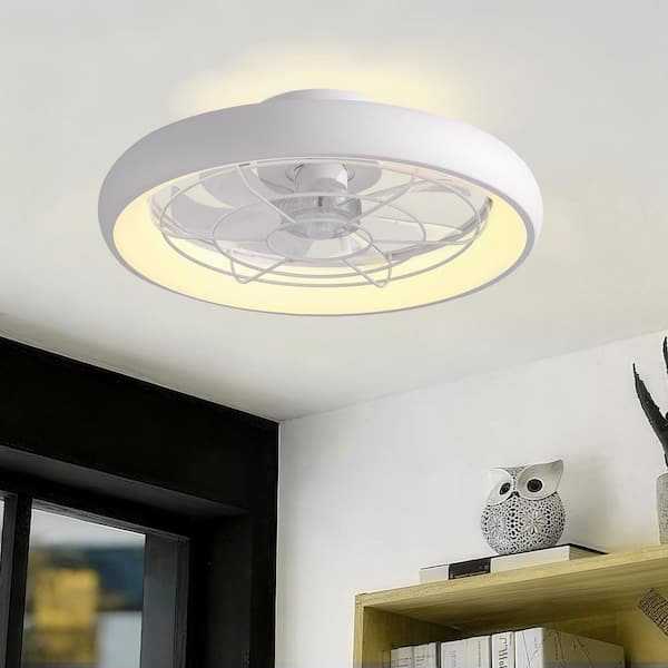 20 in. LED Indoor White Low Profile Ceiling Fan with Light Semi Flush Mount Bedroom Lighting