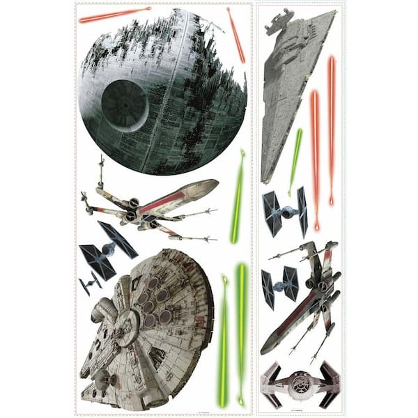 5 in. W x 19 in. H Star Wars Classic Ships 17-Piece Peel and Stick Giant  Wall Decal