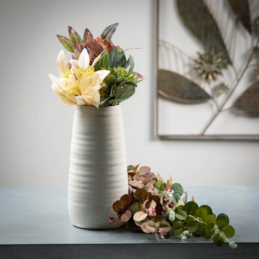 Elegant Rustic White Ceramic 13.5" Table Vase