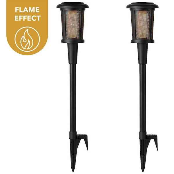 Ambrose Solar 6 Lumens Matte Black Integrated LED Flicker Flame Torch Path Light with Adjustable Height (2-Pack)