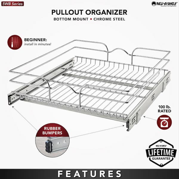 Rev-A-Shelf Kitchen Cabinet Pull Out Shelf and Drawer Organizer Slide Out  Pantry Storage Basket in Multiple Sizes, 15 x 20 In, 5WB1-1520CR-1