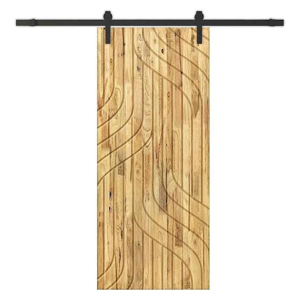 CALHOME 30 in. x 80 in. Weather Oak Stained Pine Wood Modern Interior Sliding Barn Door with Hardware Kit
