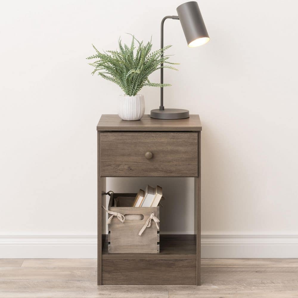 Astrid Tall 1-Drawer Nightstand in Drifted Gray with Solid Wood Knobs