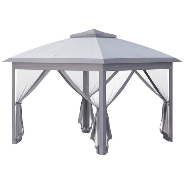 Unbranded Grey 11 ft. x 11 ft. Pop Up Instant Canopy Tent with Netting and Carry Bag, Gazebo with Shade for Outdoor, Garden, Patio