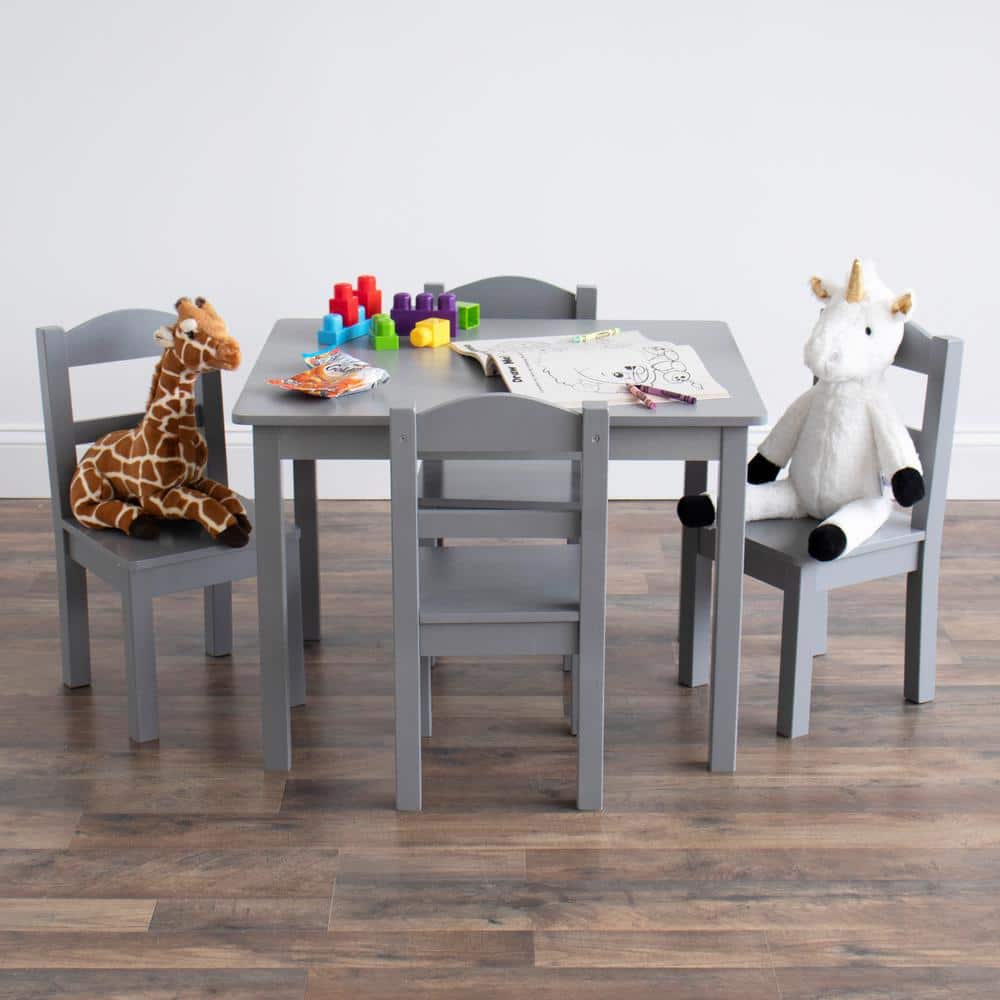 Gray Engineered Wood Kids Table and 4 Chairs Set