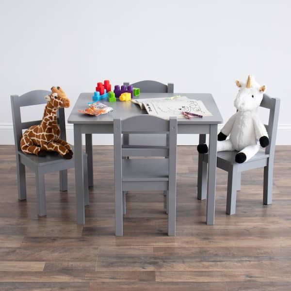 Humble Crew Kids Grey Wood Table and 4-Chair Set, Grey, Camden 