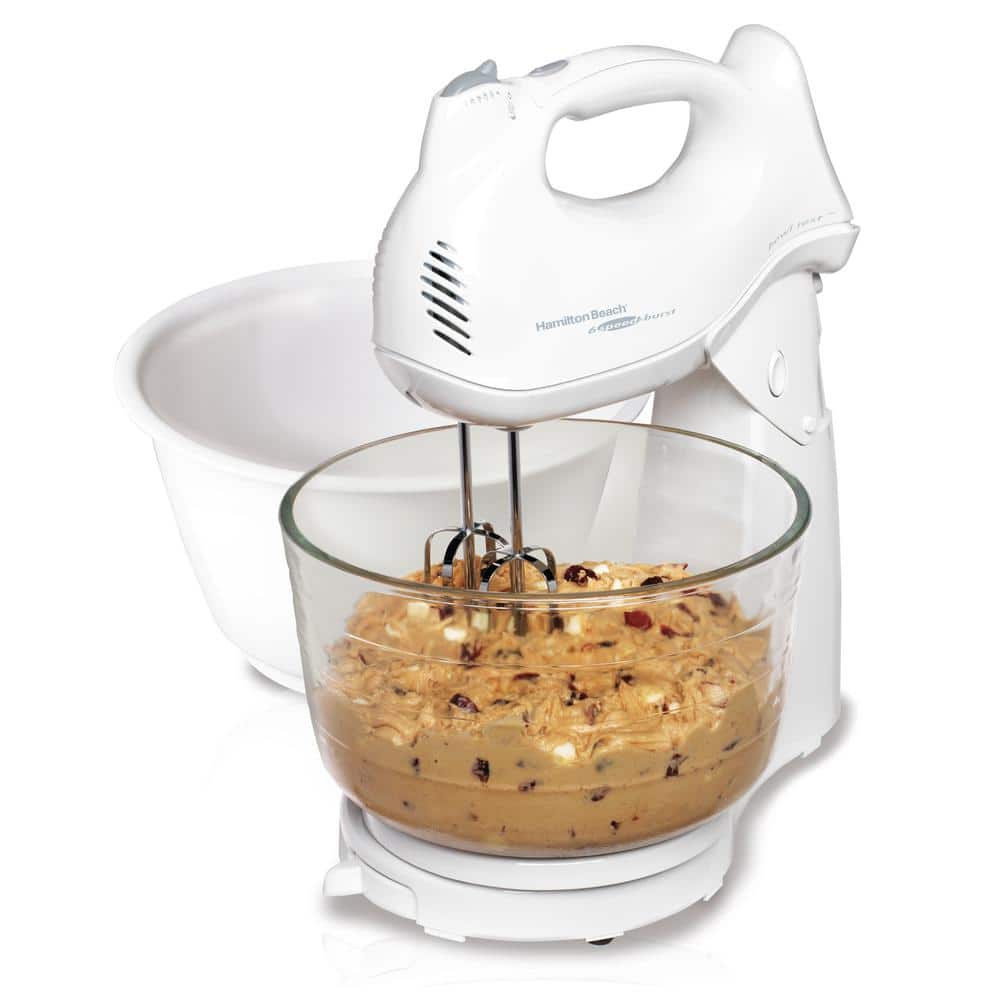 White 4-Quart Glass and Plastic Stand Mixer with Variable Speed