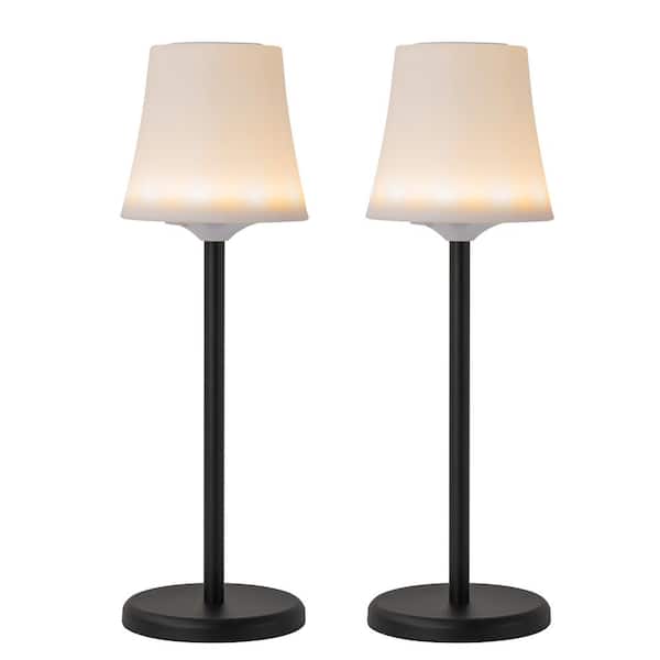 2-Pack 13 in. Black Modern Rechargeable Integrated LED Mushroom Table Lamp for Living Room with White Plastic Shade