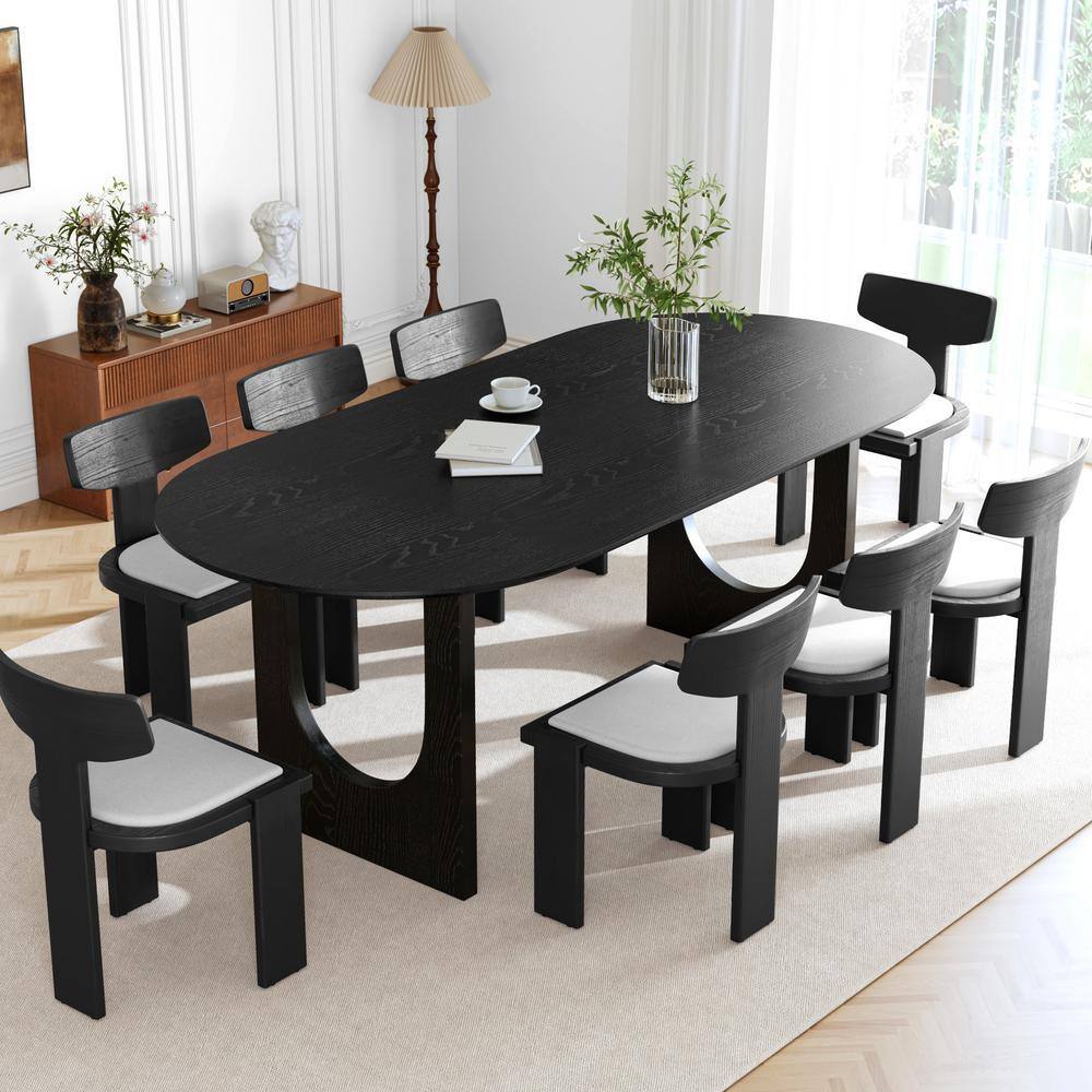 Oval Solid Wood Walnut 79 in. Kitchen Tables Double Pedestal Dining Table Seats 8