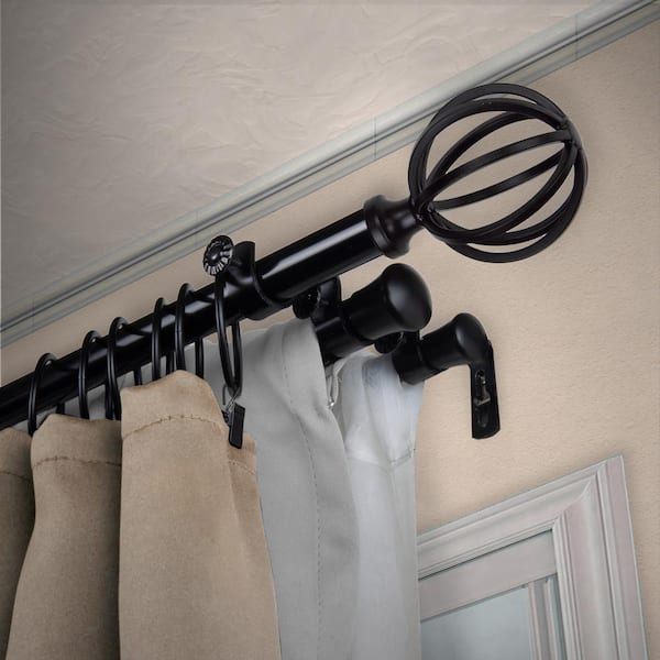 EMOH 13/16" Dia Adjustable 28" to 48" Triple Curtain Rod in Black with Leoni Finials