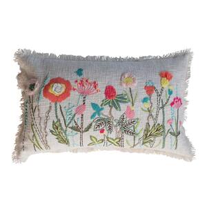 Multi-color Flower and Fringe Polyester 24 in. x 0.5 in. Throw Pillow