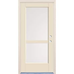 36 in. x 80 in. Left-Hand/Inswing 2 Lite Satin Etch Glass Unfinished Fiberglass Prehung Front Door w/6-9/16" Frame