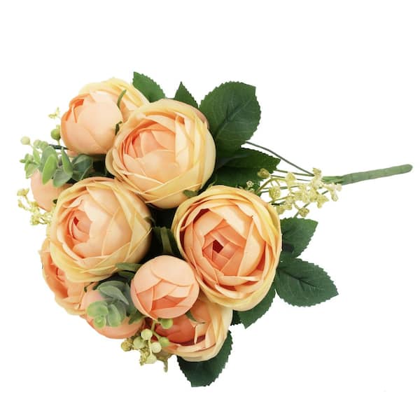 18 in. Peach Artificial Ranunculus Flower Stem Bush Bouquet (Set of 2)