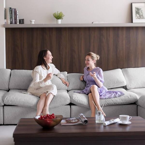J&E Home 120.45 in. W Square Arm Linen 6-Piece Modular Free