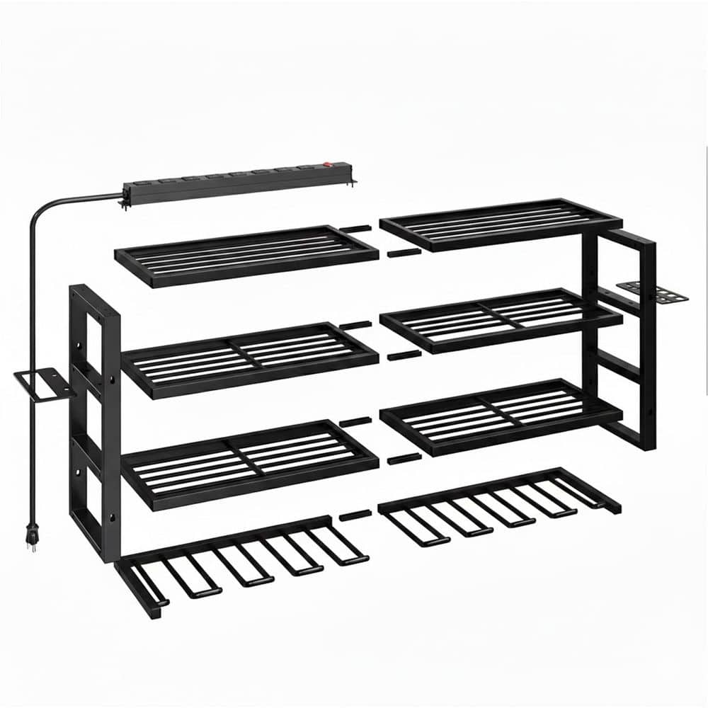 Ahfiwaso Heavy Duty Metal Wall Rack Black Finish with 8 Outlet Power ...