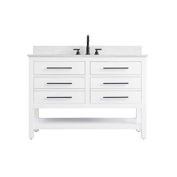 48 in. Single Sink White Bath Vanity with White Engineered Marble Top and Backsplash