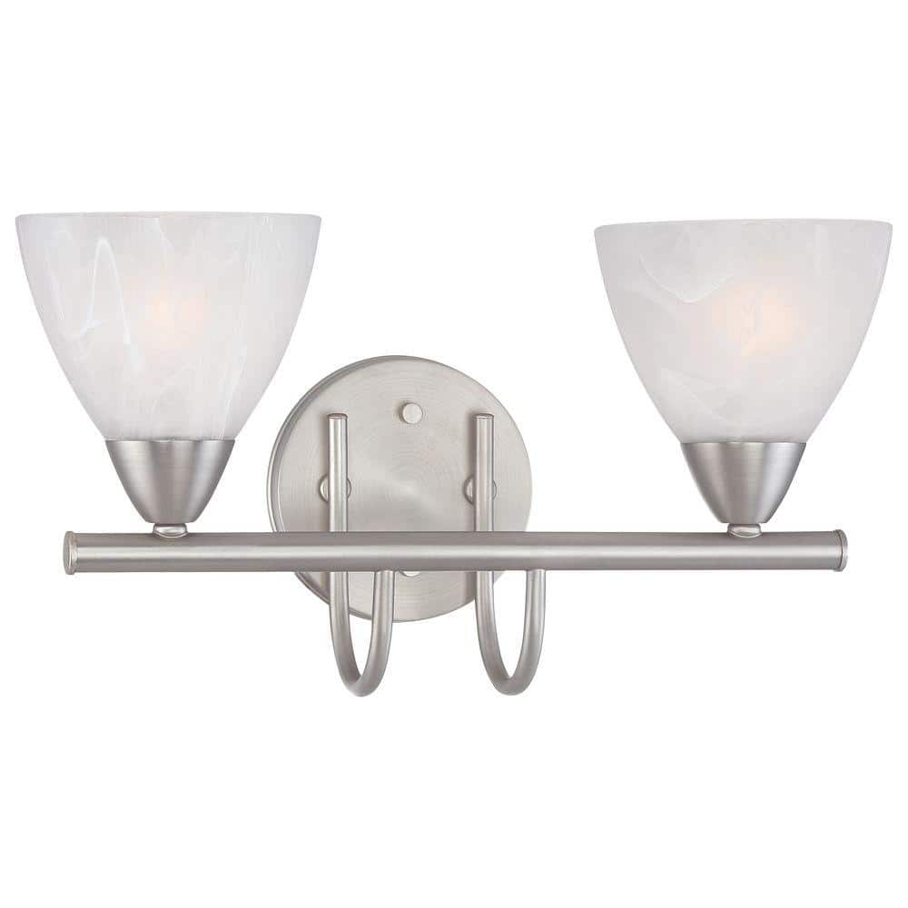 Matte Nickel 2-Light Vanity Fixture with Frosted Glass Shades