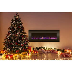 54 in. No Heat LED Fire and Ice Electric Fireplace with Remote in Black