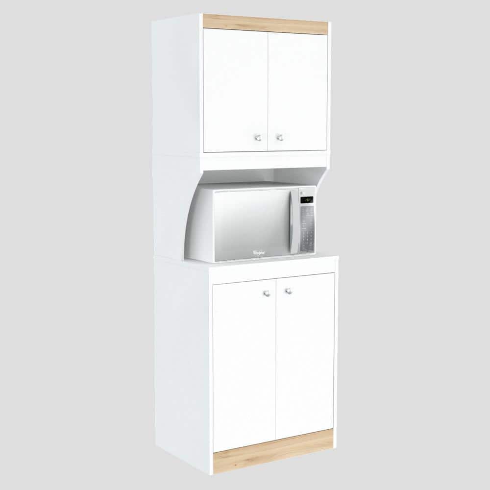 Modern White and Vienes Oak Laminated Kitchen Storage Cabinet