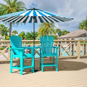 Blue Plastic Outdoor Bar Stools with Removable Table and Umbrella Hole