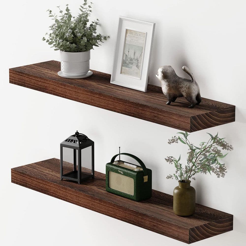  Floating Shelves, 17 Inch Wall Shelf Set of 3, Rustic Wood  Shelves for Wall Storage, Wall Mounted Wooden Display Shelf for Bathroom  Bedroom Kitchen Garage, Carbonized Black : Home & Kitchen