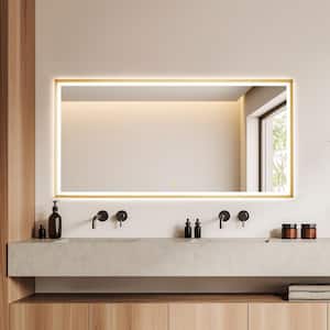 Apollo 72 in. W x 36 in. H Rectangular Framed LED Wall Bathroom Vanity Mirror in Brushed Gold