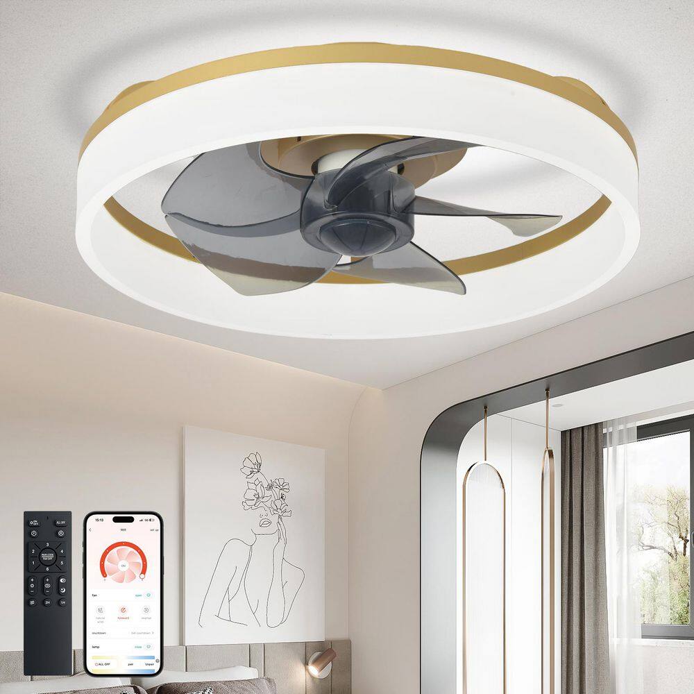 16 in. Gold Small Fan Flush Mount caged Modern Ceiling Fan Light for Bedroom Indoor Included APP Remote DC Motor price history on PriceWatchPro