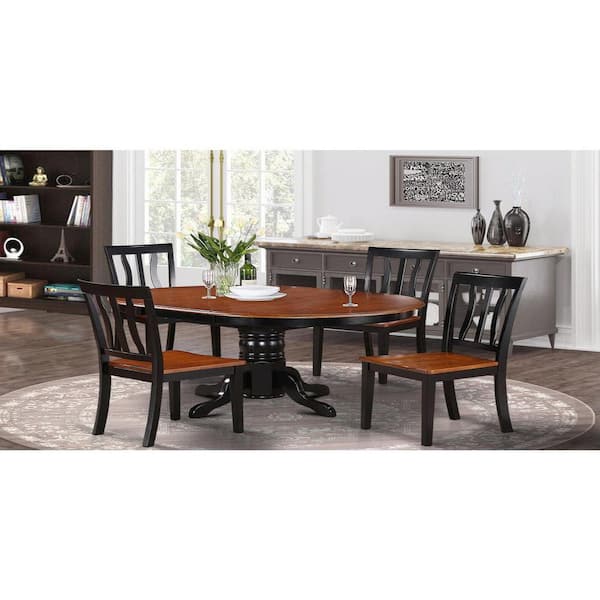 East West Furniture 5-Piece Oval Black Finish Solid Wood Top Dining table with 4 Chairs with Lattice Back