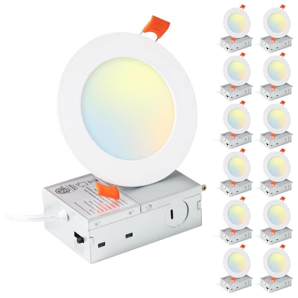 4 in. White Flush Round Wet Rated LED Integrated Recessed Lighting Kit (12-Pack)