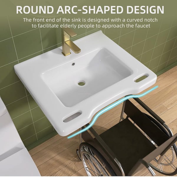 Zeafive 24 in. L x 19.7 W x 5.3 D ADA Wall-Hung Bathroom Sink